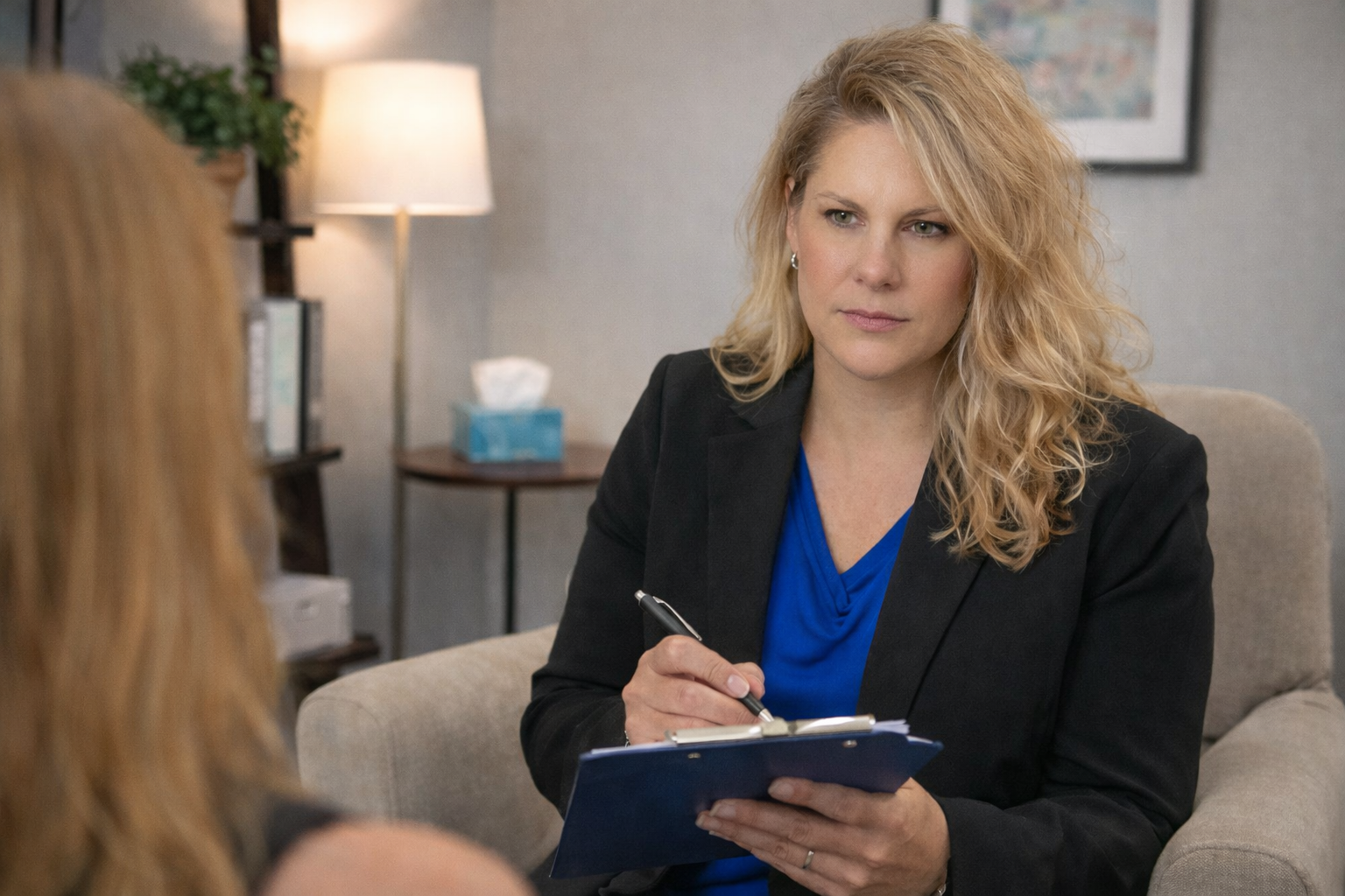 Therapy session in a warm, professional setting